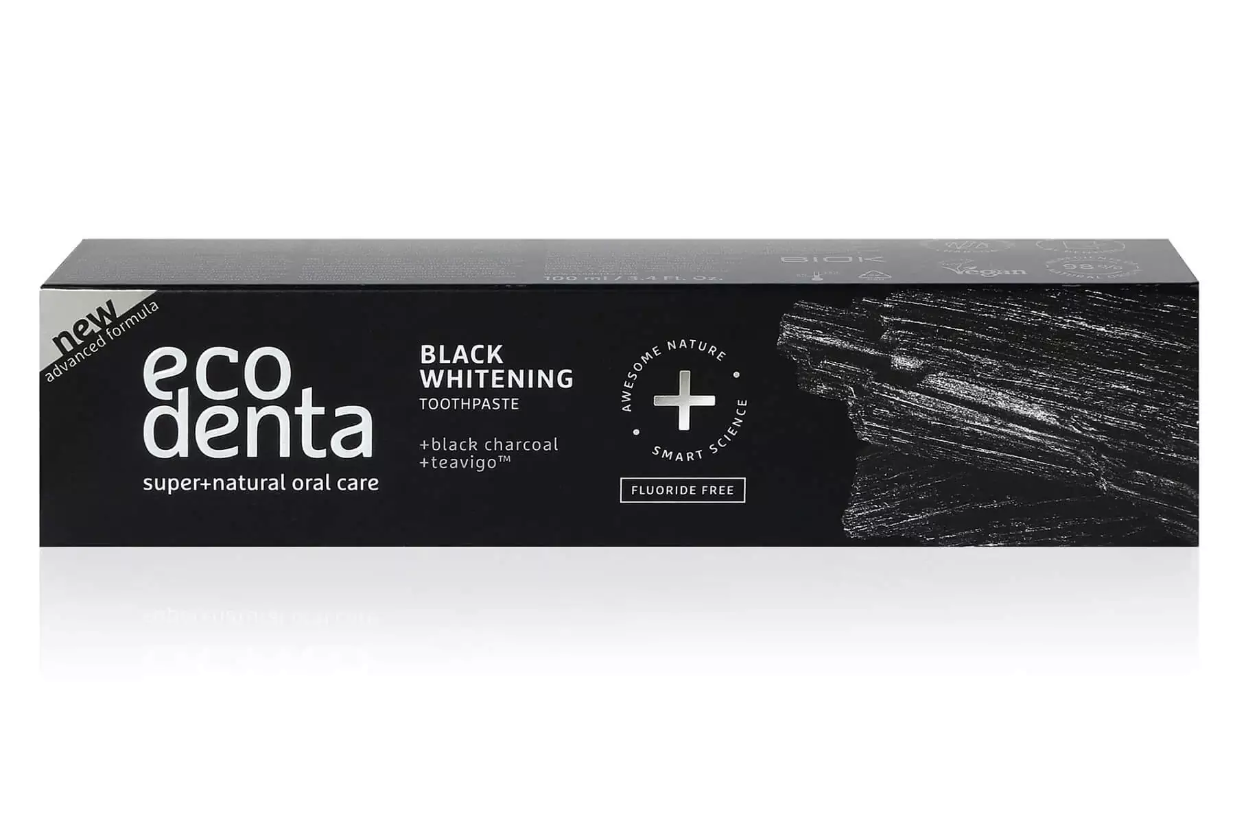 Ecodenta přírodní černá bělící zubní pasta s uhlím a extraktem Teavigo