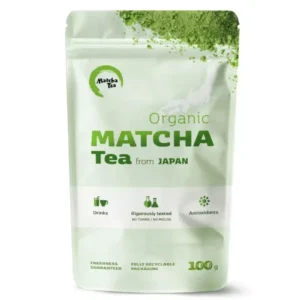 Bio matcha čaj z Japonska 100 g balení v uzavíratelném doypacku vhodný pro každodenní použití, přípravu nápojů i vaření